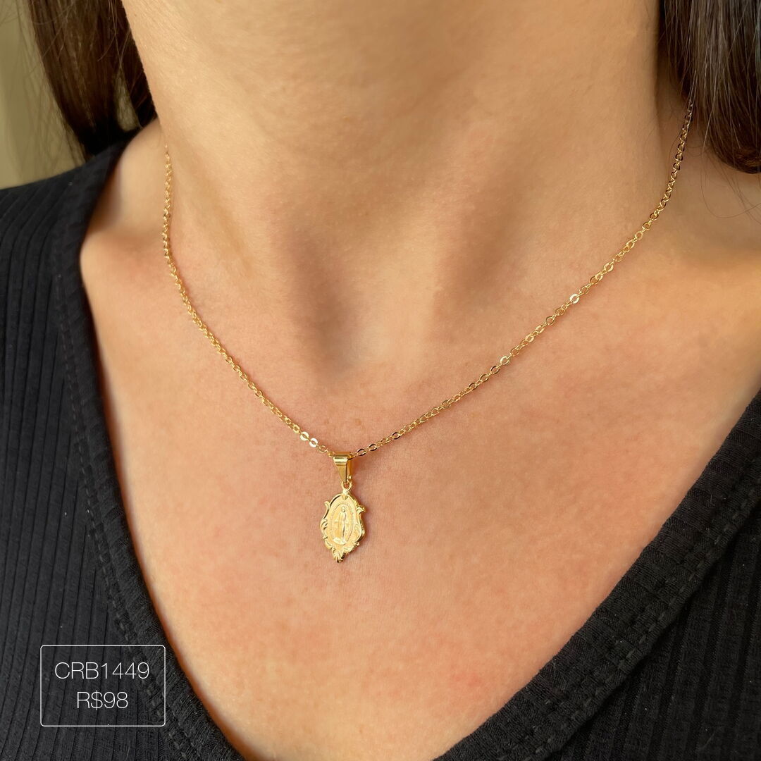 Colar Nossa Senhora das Graças Liso Dourado